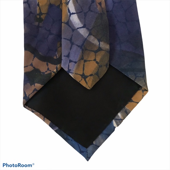 Oleg Cassini Tie Blues Purple Brown Abstract Swirl Polyester - Picture 9 of 16